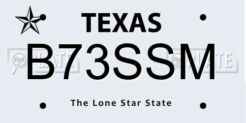 B73SSM Texas License Plate