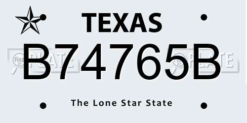 B74765B Texas License Plate