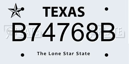 B74768B Texas License Plate