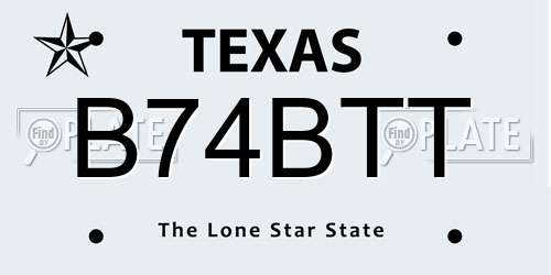 B74BTT Texas License Plate