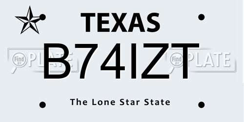 B74IZT Texas License Plate