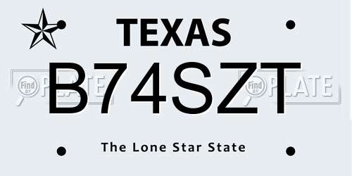 B74SZT Texas License Plate