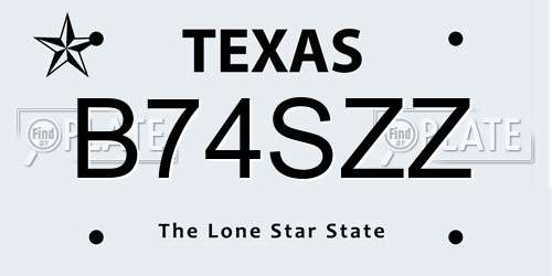 B74SZZ Texas License Plate