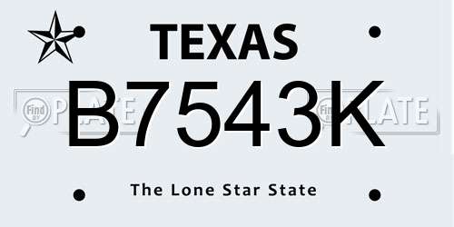 B7543K Texas License Plate