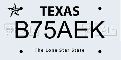 B75AEK Texas License Plate