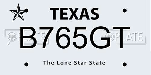 B765GT Texas License Plate