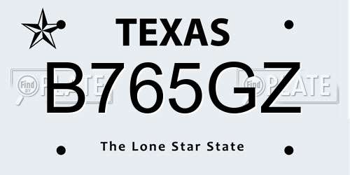 B765GZ Texas License Plate