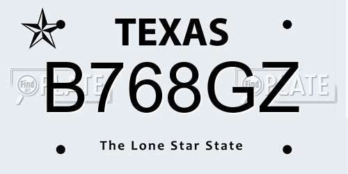 B768GZ Texas License Plate