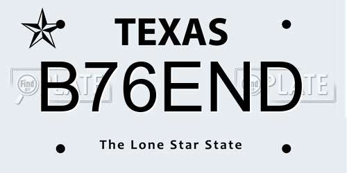 B76END Texas License Plate