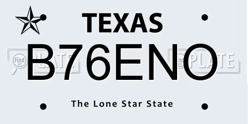 B76ENO Texas License Plate