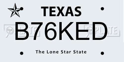 B76KED Texas License Plate