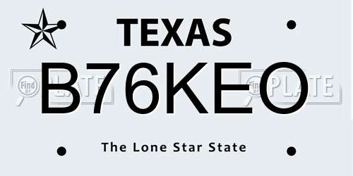 B76KEO Texas License Plate
