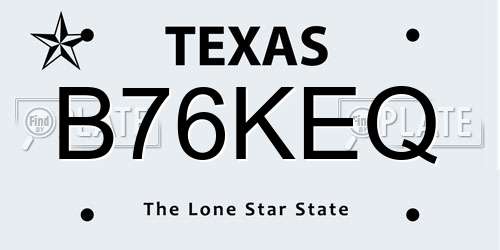 B76KEQ Texas License Plate