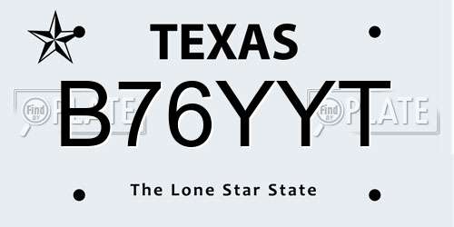 B76YYT Texas License Plate