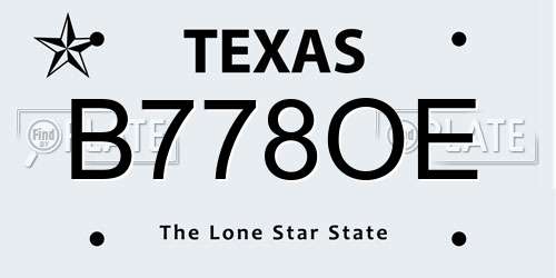 B778OE Texas License Plate