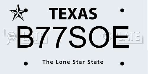 B77SOE Texas License Plate