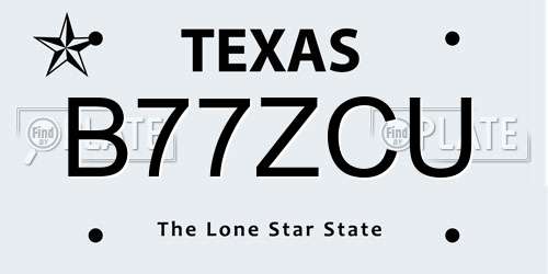 B77ZCU Texas License Plate