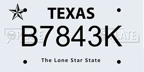 B7843K Texas License Plate