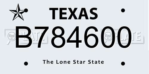 B784600 Texas License Plate