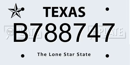 B788747 Texas License Plate