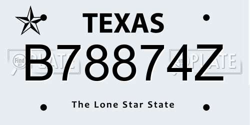 B78874Z Texas License Plate
