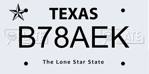 B78AEK Texas License Plate
