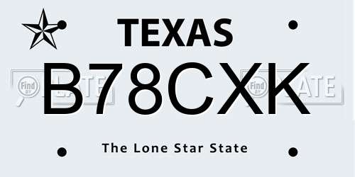 B78CXK Texas License Plate
