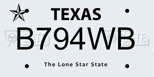 B794WB Texas License Plate