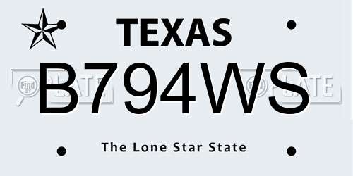 B794WS Texas License Plate