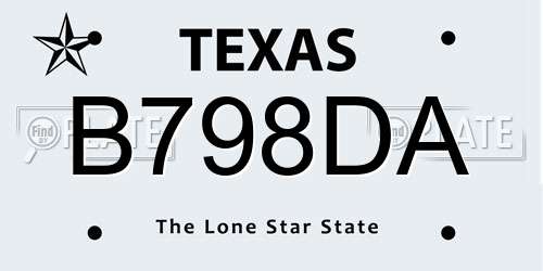 B798DA Texas License Plate