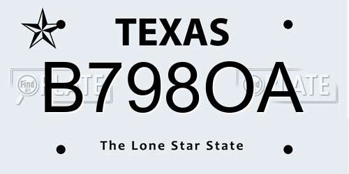 B798OA Texas License Plate