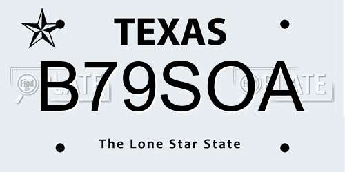 B79SOA Texas License Plate