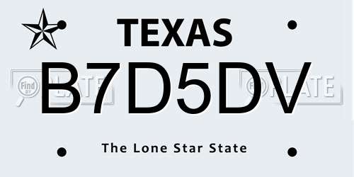 B7D5DV Texas License Plate