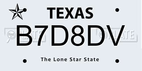 B7D8DV Texas License Plate
