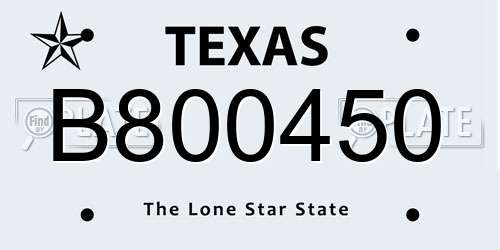 B800450 Texas License Plate
