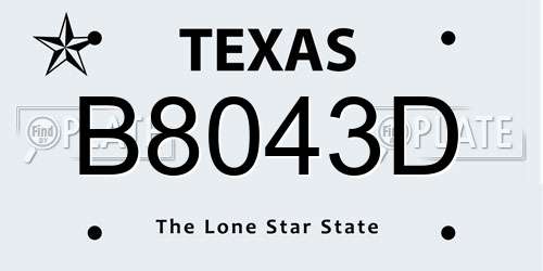 B8043D Texas License Plate
