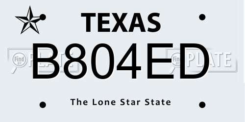 B804ED Texas License Plate