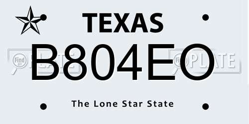 B804EO Texas License Plate