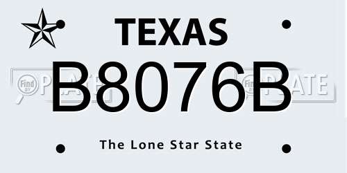 B8076B Texas License Plate