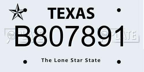 B807891 Texas License Plate