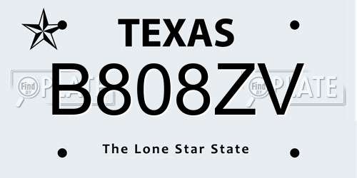 B808ZV Texas License Plate