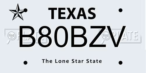 B80BZV Texas License Plate