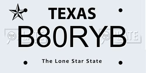 B80RYB Texas License Plate