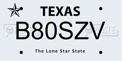 B80SZV Texas License Plate