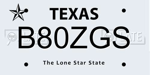 B80ZGS Texas License Plate