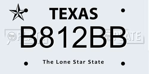 B812BB Texas License Plate