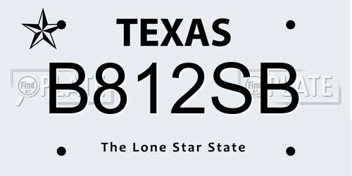 B812SB Texas License Plate