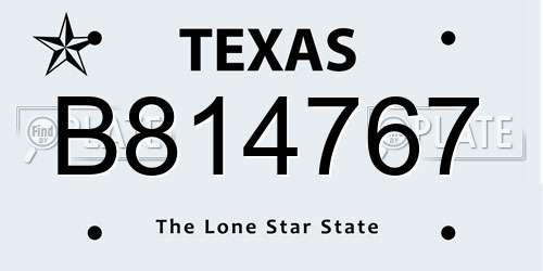 B814767 Texas License Plate