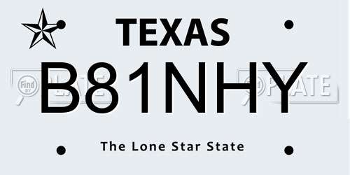 B81NHY Texas License Plate