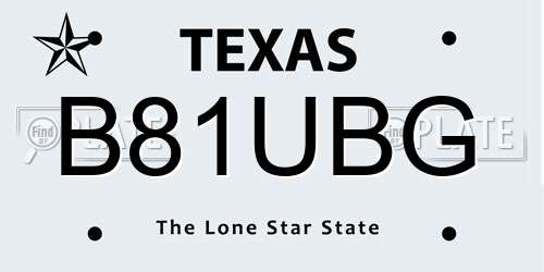 B81UBG Texas License Plate